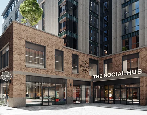The Social Hub Glasgow exterior entrance and brick facade