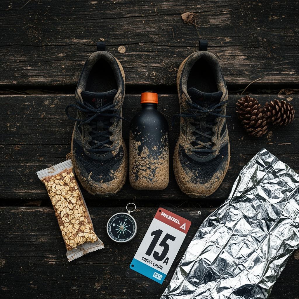 Trail running kit flat lay